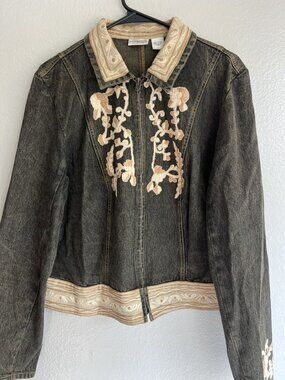 Newport News 90s Y2K Denim embroidered jacket womens sz 18